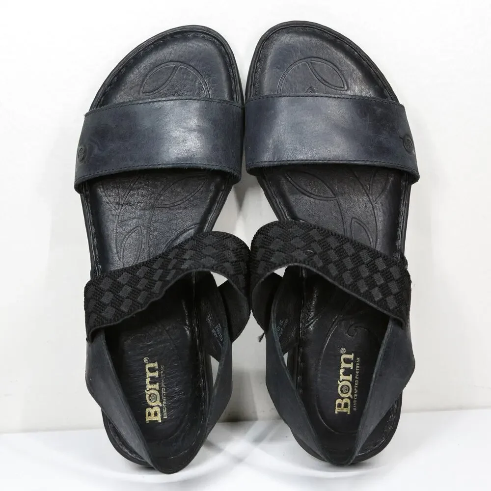 BORN Parson Leather Strappy Sandals Elastic Strap‎ Comfort Padded Black Sz 9